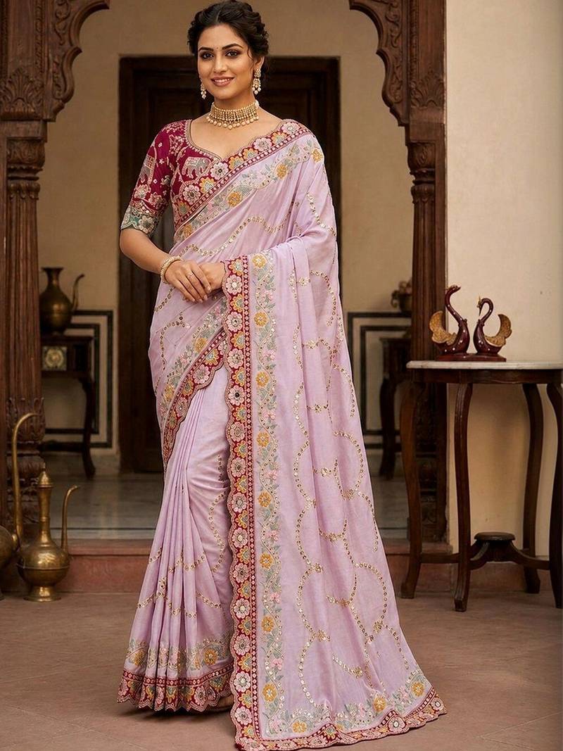 floral embroidered pure georgette designer saree with blouse 