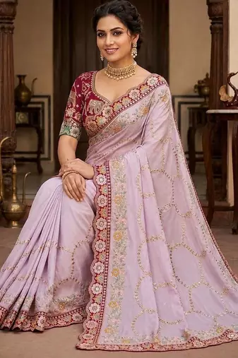 floral embroidered pure georgette designer saree with blouse 