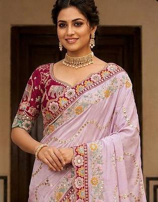 floral embroidered pure georgette designer saree with blouse  3