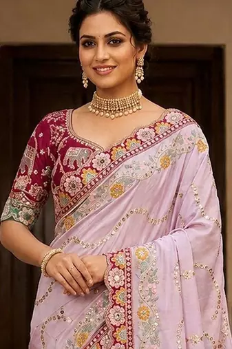 floral embroidered pure georgette designer saree with blouse 