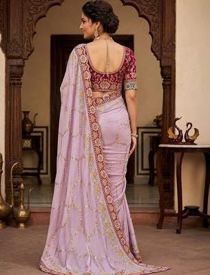 floral embroidered pure georgette designer saree with blouse  5