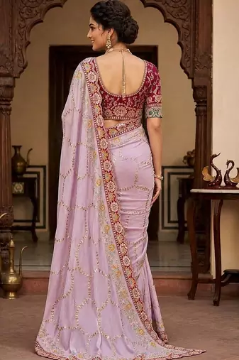 floral embroidered pure georgette designer saree with blouse 