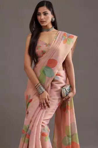 floral organza saree with blouse 
