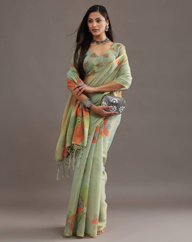 floral organza saree with blouse 