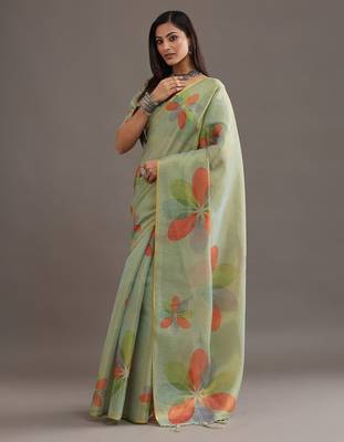 floral organza saree with blouse  4