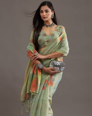 floral organza saree with blouse  5