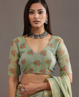 floral organza saree with blouse  7