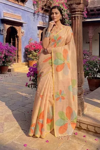 floral organza designer saree with blouse 