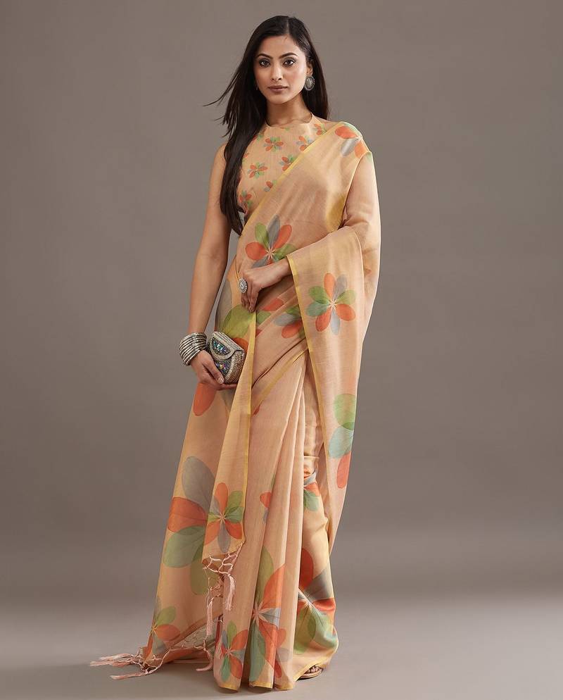 floral organza designer saree with blouse 
