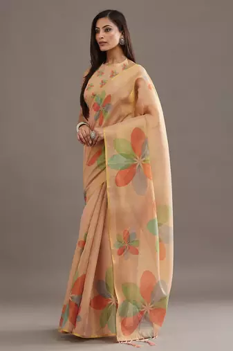 floral organza designer saree with blouse 