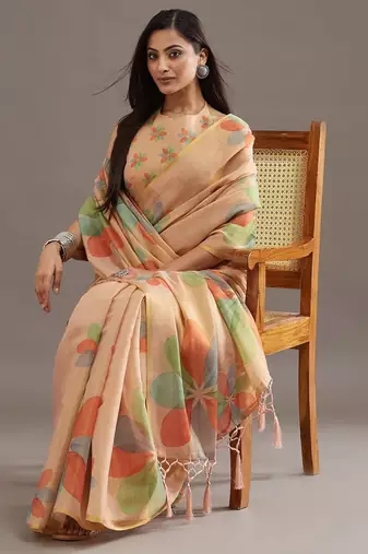 floral organza designer saree with blouse 