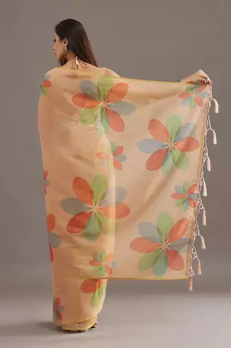 floral organza designer saree with blouse 