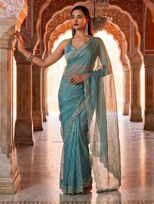 embellished beads and stones designer saree with blouse  2