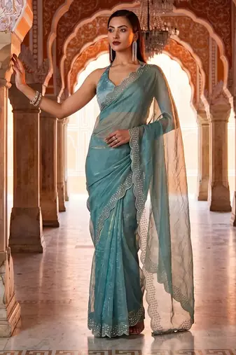 embellished beads and stones designer saree with blouse 
