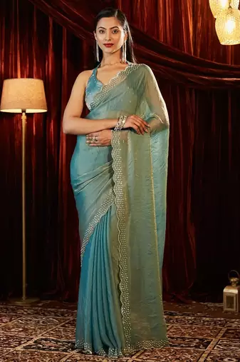 embellished beads and stones designer saree with blouse 