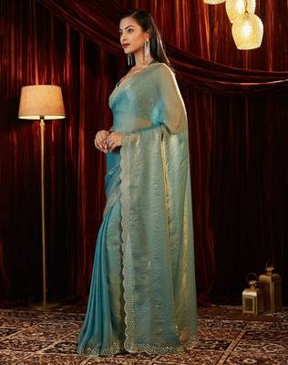 embellished beads and stones designer saree with blouse  3