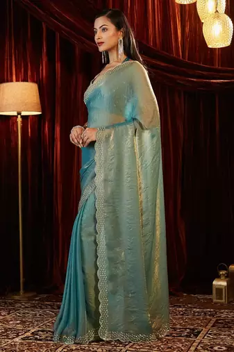 embellished beads and stones designer saree with blouse 
