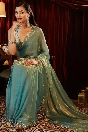 embellished beads and stones designer saree with blouse 