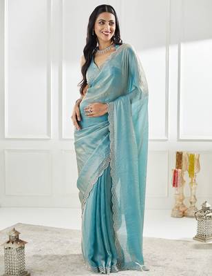 beads and stones saree with blouse  3