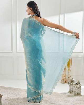 beads and stones saree with blouse  5
