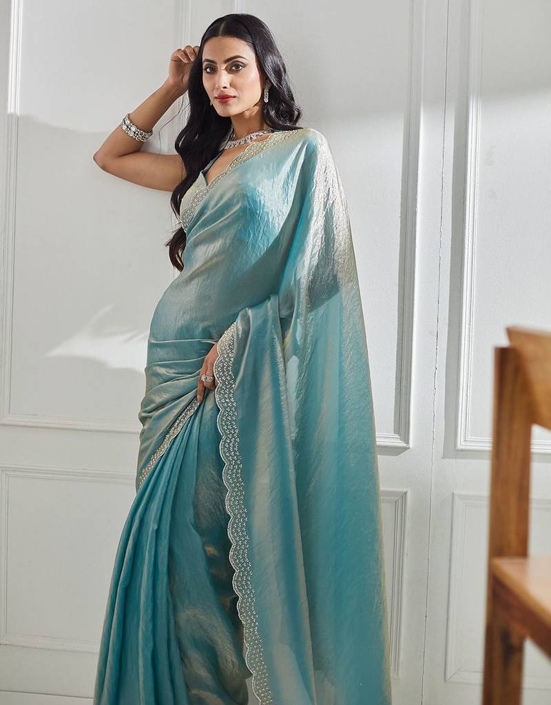 beads and stones saree with blouse 