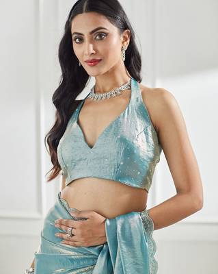 beads and stones saree with blouse  7