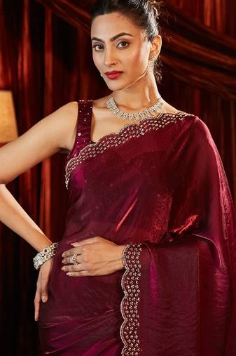 beads and stones saree with blouse 