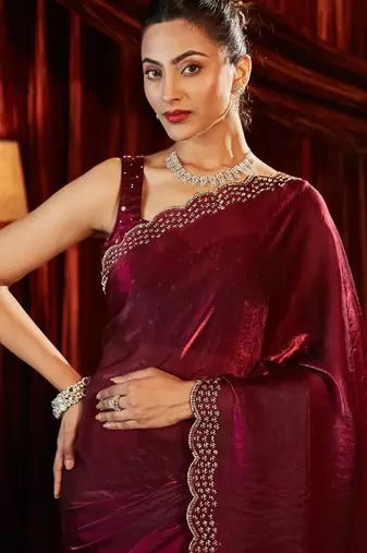 beads and stones saree with blouse 
