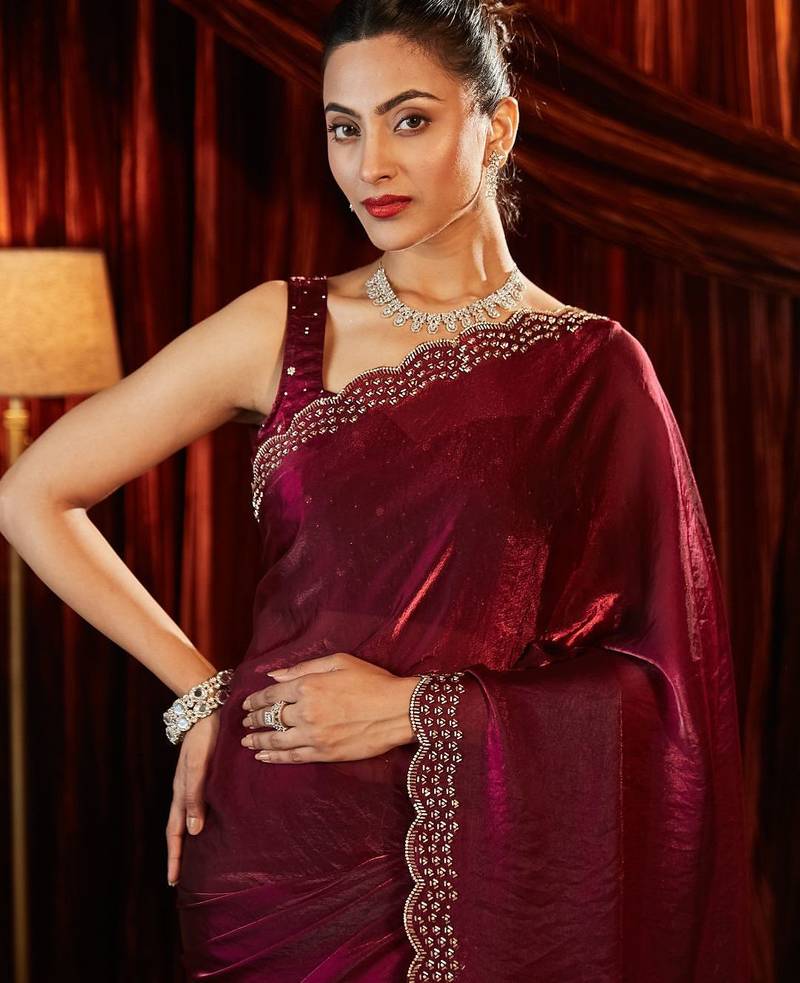 beads and stones saree with blouse 