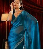 beads and stones embellished saree with blouse piece with blouse  