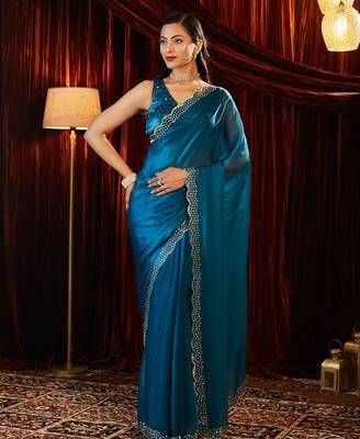 beads and stones embellished saree with blouse piece with blouse   2