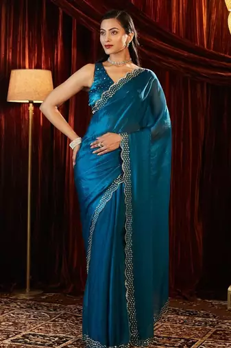 beads and stones embellished saree with blouse piece with blouse  