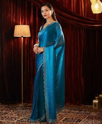 beads and stones embellished saree with blouse piece with blouse   3