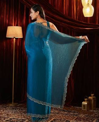 beads and stones embellished saree with blouse piece with blouse   4