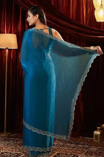 beads and stones embellished saree with blouse piece with blouse  