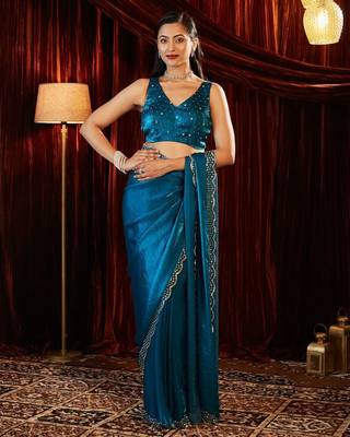 beads and stones embellished saree with blouse piece with blouse   6
