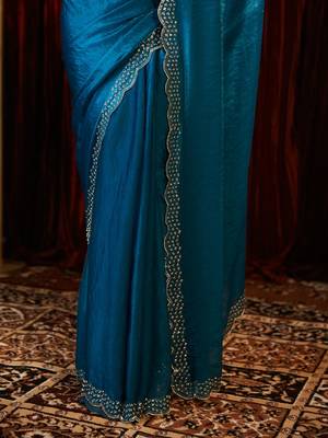beads and stones embellished saree with blouse piece with blouse   7