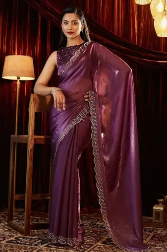 embellished sequinned saree with blouse 