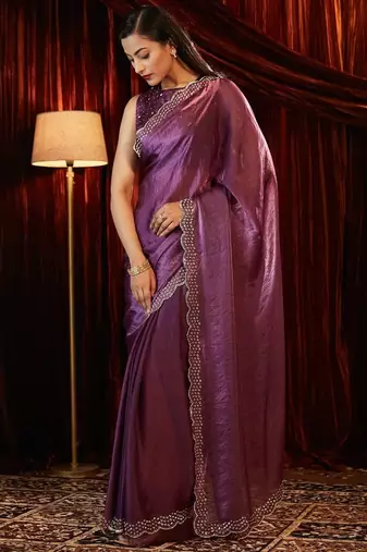 embellished sequinned saree with blouse 