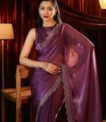 embellished sequinned saree with blouse 