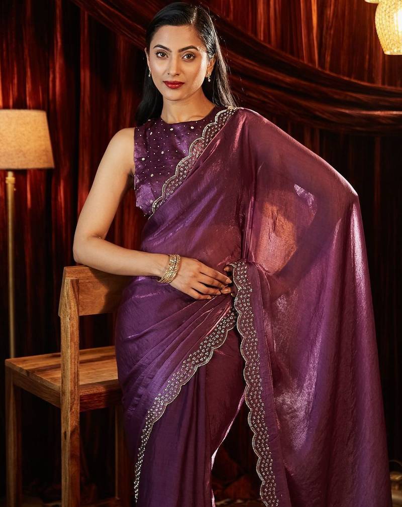 embellished sequinned saree with blouse 