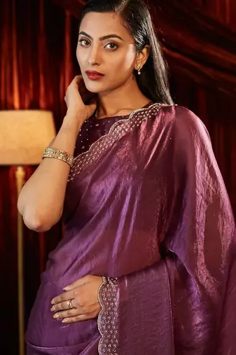 embellished sequinned saree with blouse 