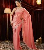 embellished beads and stones silk blend saree with blouse 