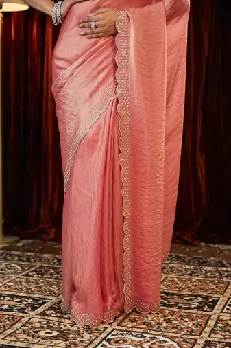 embellished beads and stones silk blend saree with blouse 