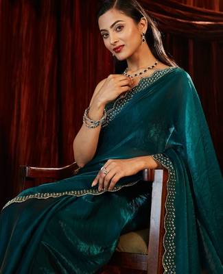 embellished beads and stones silk blend designer saree with blouse  2