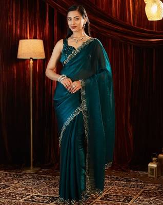 embellished beads and stones silk blend designer saree with blouse  3