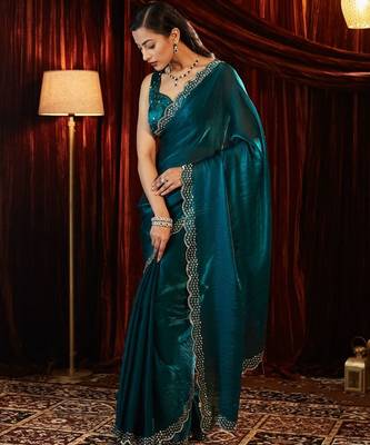 embellished beads and stones silk blend designer saree with blouse  4