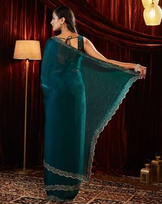 embellished beads and stones silk blend designer saree with blouse  5
