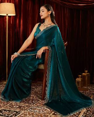 embellished beads and stones silk blend designer saree with blouse  6