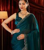 embellished beads and stones silk blend designer saree with blouse 